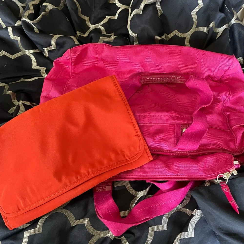 Coach pink C patterned diaper bag